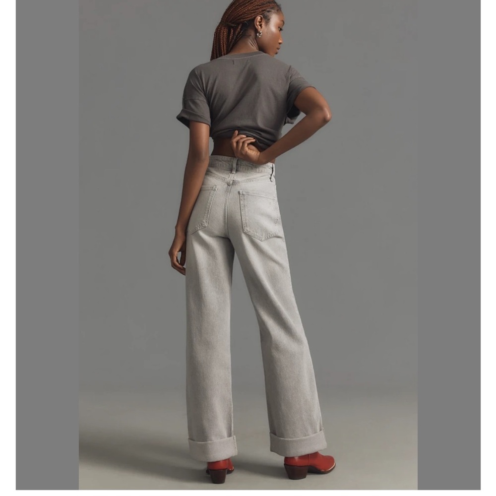 Pilcro‎ The Austyn grey High-Rise Full-Length Cuffed Wide-Leg Jeans - Sz 30 - Picture 2 of 5